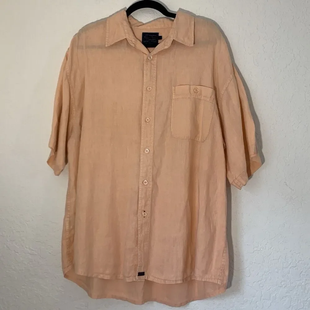 Indigo‎ Palms Tommy Bahama Shirt Men L Orange 100% Linen Button Up Beach Relax - Picture 1 of 4